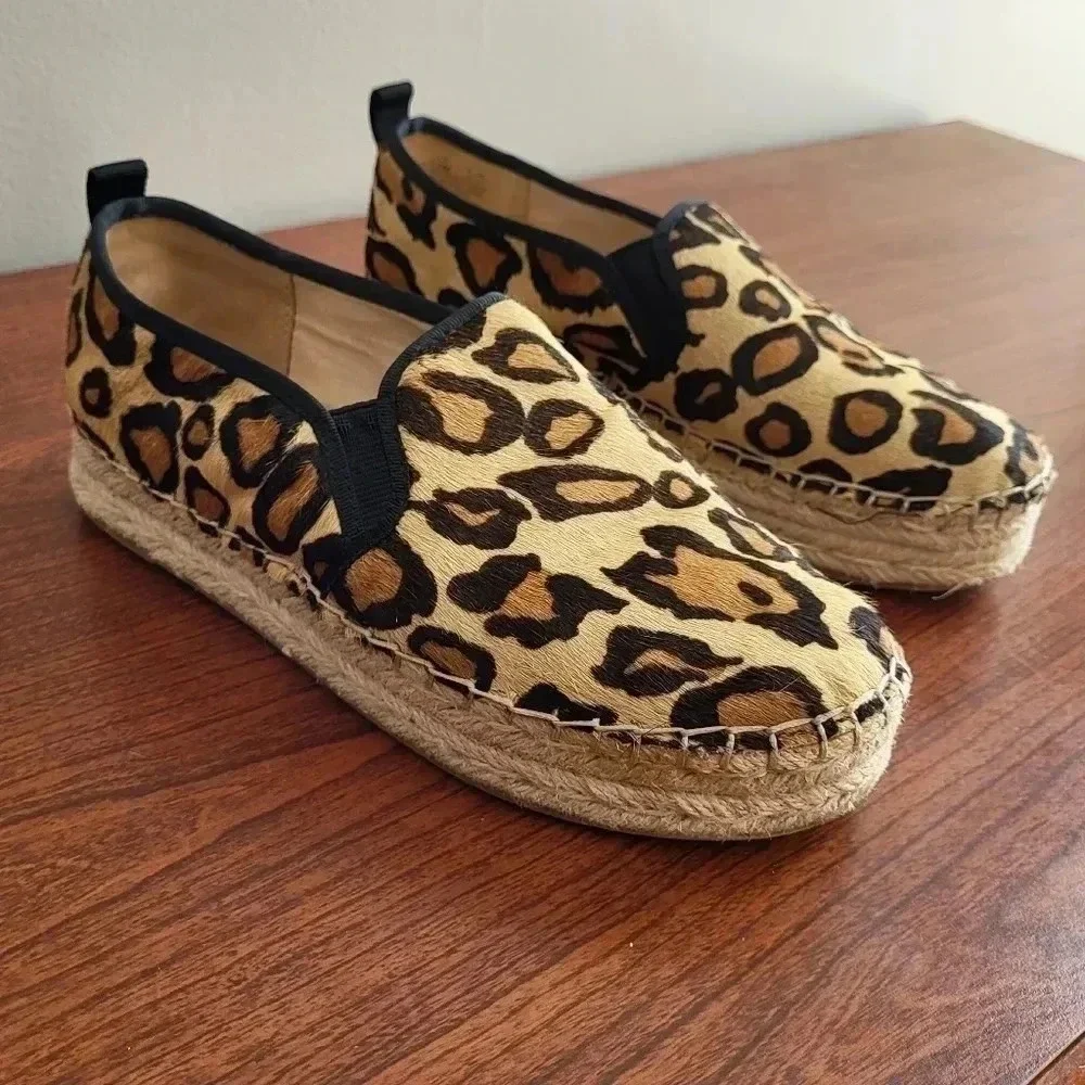 Sam Edelman Carrin Animal Print Leopard Leather Espadrilles Platform Shoes(7.5)